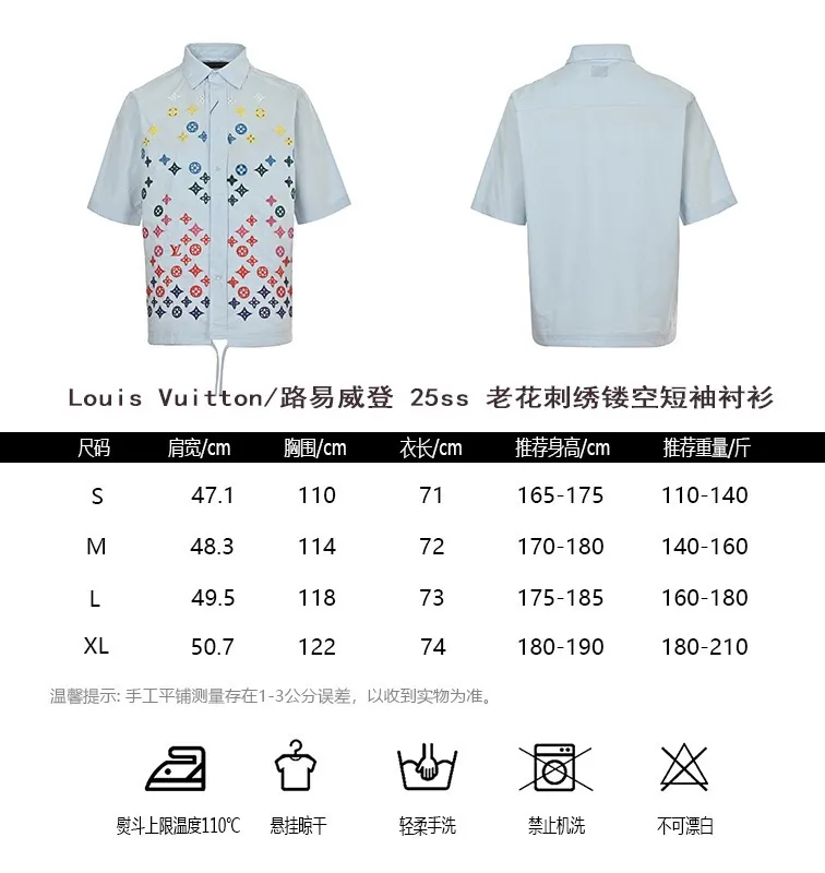 Louis Vuitton/Louis Vuitton 25ss presbyopic embroidered hollow short-sleeved shirt